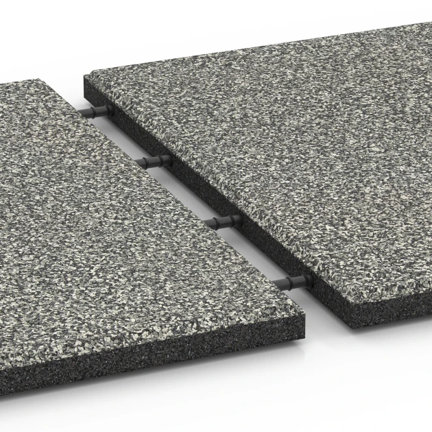 Großaufnahme vom Verbindungssystem von WARCO-Boden 6414 - Dopadová dlaždica – 90 cm im Farbdesign Sivá žula. Abmessungen 50 x 50 x 3 cm | 0,25 m².