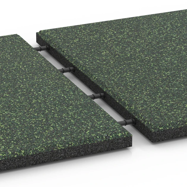 Großaufnahme vom Verbindungssystem von WARCO-Boden 6415 - Dopadová dlaždica – 90 cm im Farbdesign Anglický trávnik. Abmessungen 50 x 50 x 3 cm | 0,25 m².