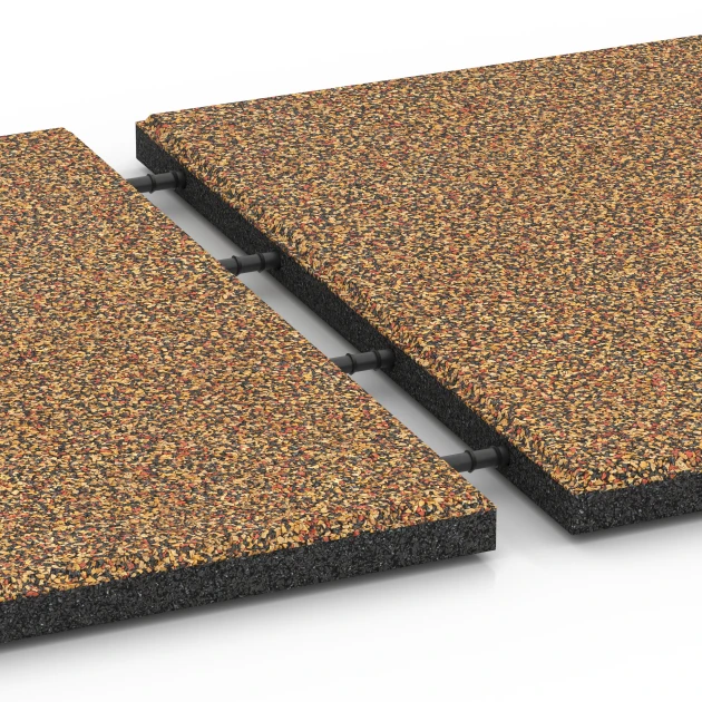 Großaufnahme vom Verbindungssystem von WARCO-Boden 6416 - Dopadová dlaždica – 90 cm im Farbdesign Terakota. Abmessungen 50 x 50 x 3 cm | 0,25 m².