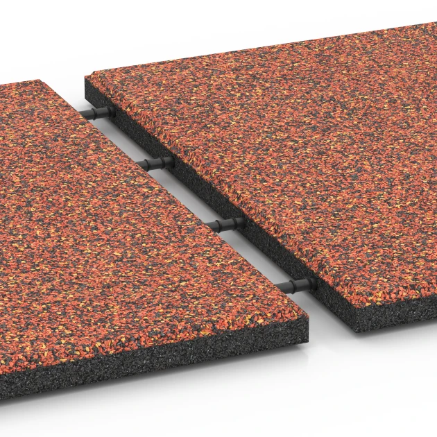 Großaufnahme vom Verbindungssystem von WARCO-Boden 6417 - Dopadová dlaždica – 90 cm im Farbdesign Etna. Abmessungen 50 x 50 x 3 cm | 0,25 m².