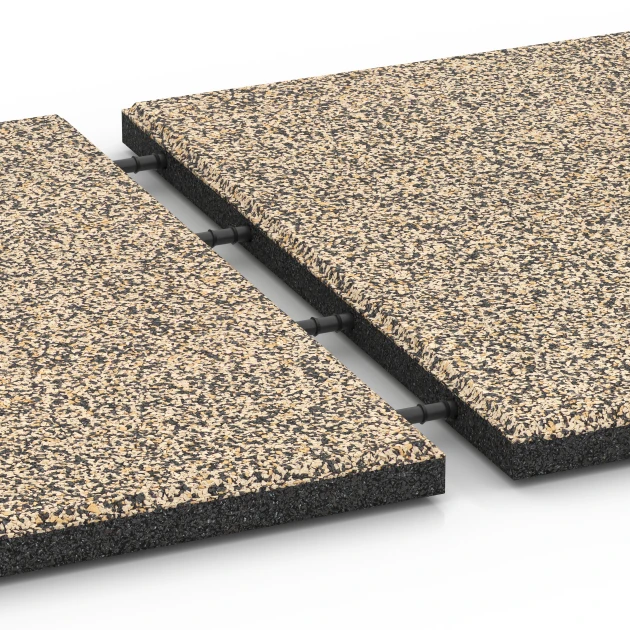Großaufnahme vom Verbindungssystem von WARCO-Boden 6419 - Dopadová dlaždica – 90 cm im Farbdesign Travertín. Abmessungen 50 x 50 x 3 cm | 0,25 m².