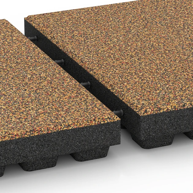 Großaufnahme vom Verbindungssystem von WARCO-Boden 6443 - Dopadová dlaždica – 210 cm im Farbdesign Terakota. Abmessungen 50 x 50 x 7 cm.