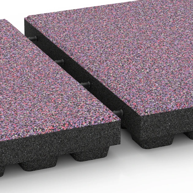 Großaufnahme vom Verbindungssystem von WARCO-Boden 6445 - Dopadová dlaždica – 210 cm im Farbdesign Levanduľa. Abmessungen 50 x 50 x 7 cm.