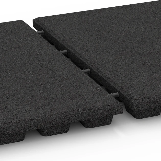 Großaufnahme vom Verbindungssystem von WARCO-Boden 6291 - Dopadové dosky im Farbdesign Antracit. Abmessungen 50 x 50 x 4,8 cm.