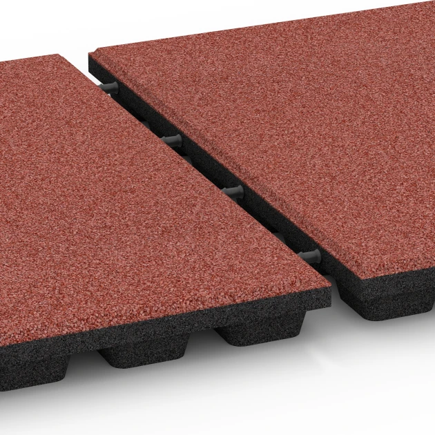 Großaufnahme vom Verbindungssystem von WARCO-Boden 6136 - Dopadová dlaždica – 170 cm im Farbdesign Paradajková červená. Abmessungen 50 x 50 x 4,8 cm.