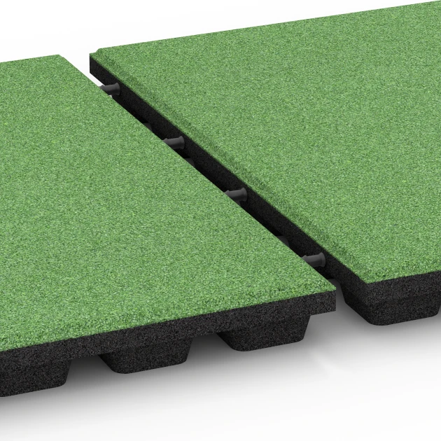 Großaufnahme vom Verbindungssystem von WARCO-Boden 6293 - Dopadové dosky im Farbdesign Lipová zelená. Abmessungen 50 x 50 x 4,8 cm.