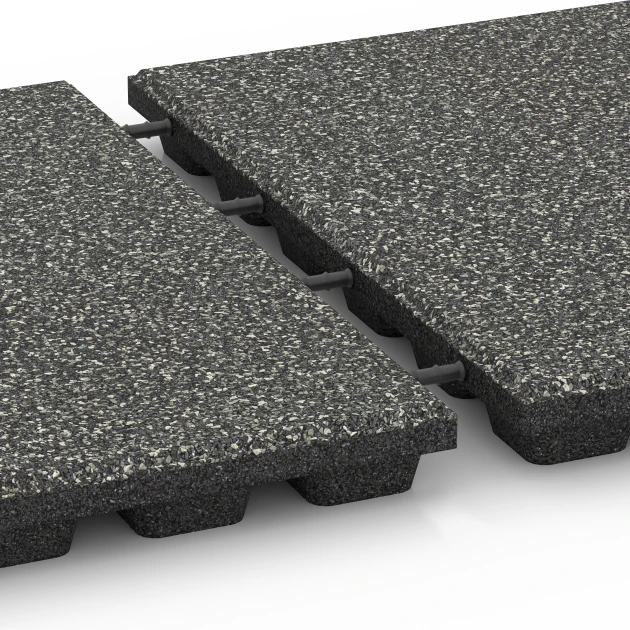 Großaufnahme vom Verbindungssystem von WARCO-Boden 6431 - Dopadová dlaždica – 160 cm im Farbdesign Tmavosivá žula. Abmessungen 50 x 50 x 4,8 cm.