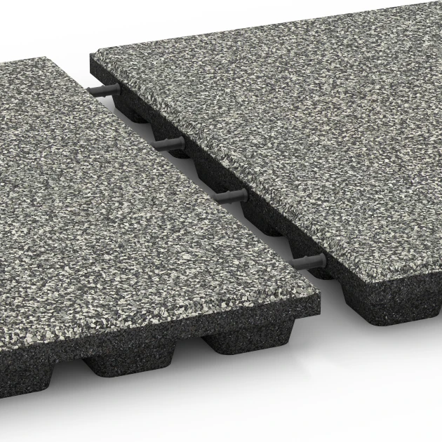 Großaufnahme vom Verbindungssystem von WARCO-Boden 6432 - Dopadová dlaždica – 160 cm im Farbdesign Sivá žula. Abmessungen 50 x 50 x 4,8 cm.