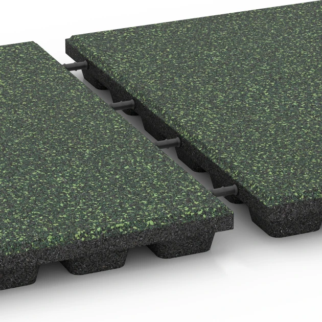 Großaufnahme vom Verbindungssystem von WARCO-Boden 6433 - Dopadová dlaždica – 160 cm im Farbdesign Anglický trávnik. Abmessungen 50 x 50 x 4,8 cm.