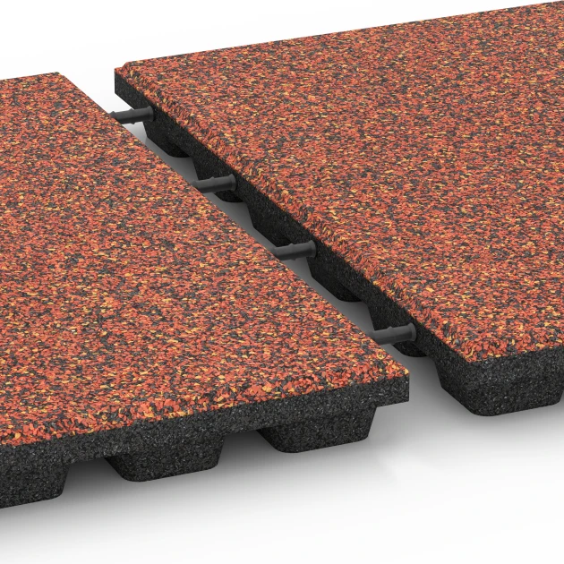 Großaufnahme vom Verbindungssystem von WARCO-Boden 6435 - Dopadová dlaždica – 160 cm im Farbdesign Etna. Abmessungen 50 x 50 x 4,8 cm.