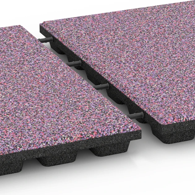 Großaufnahme vom Verbindungssystem von WARCO-Boden 6436 - Dopadová dlaždica – 160 cm im Farbdesign Levanduľa. Abmessungen 50 x 50 x 4,8 cm.