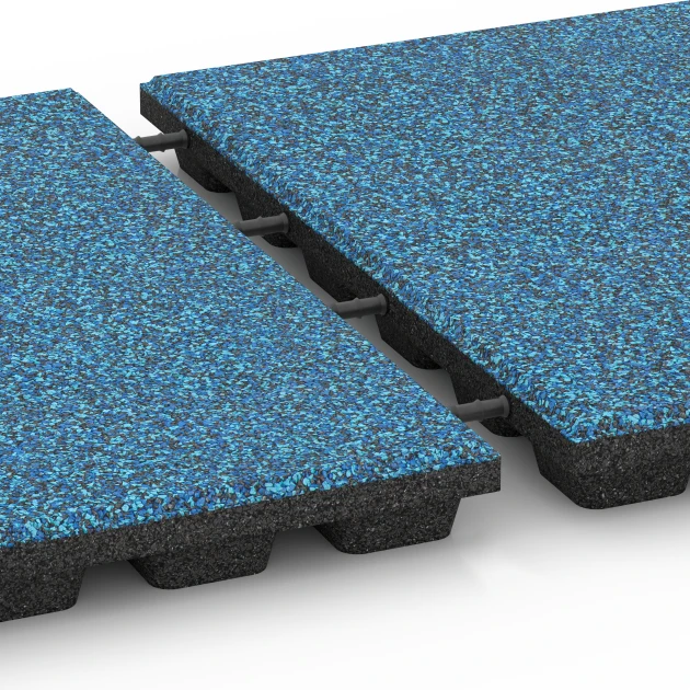 Großaufnahme vom Verbindungssystem von WARCO-Boden 6438 - Dopadová dlaždica – 160 cm im Farbdesign Atlantik. Abmessungen 50 x 50 x 4,8 cm.