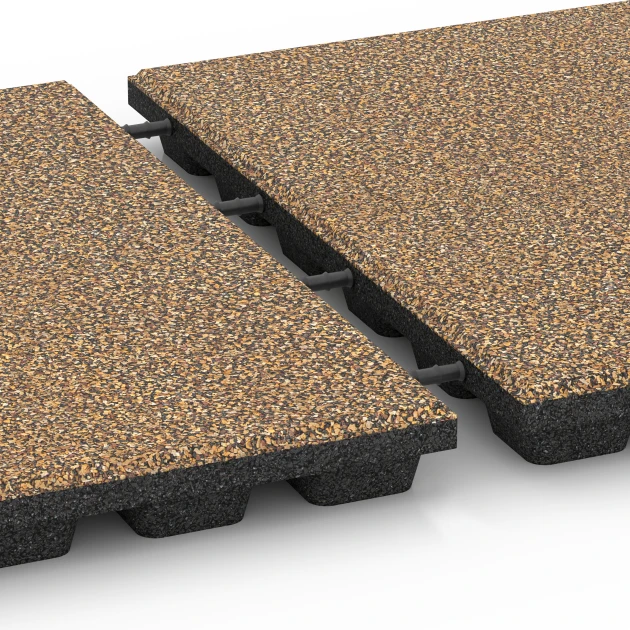Großaufnahme vom Verbindungssystem von WARCO-Boden 6439 - Dopadová dlaždica – 160 cm im Farbdesign Ratan. Abmessungen 50 x 50 x 4,8 cm.