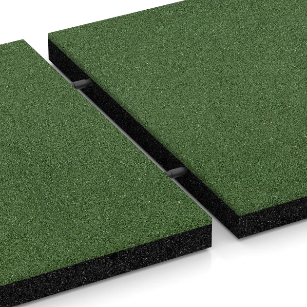 Großaufnahme vom Verbindungssystem von WARCO-Boden 6261 - Dopadová dlaždica – 150 cm im Farbdesign Trávovo zelená. Abmessungen 50 x 50 x 4,5 cm.