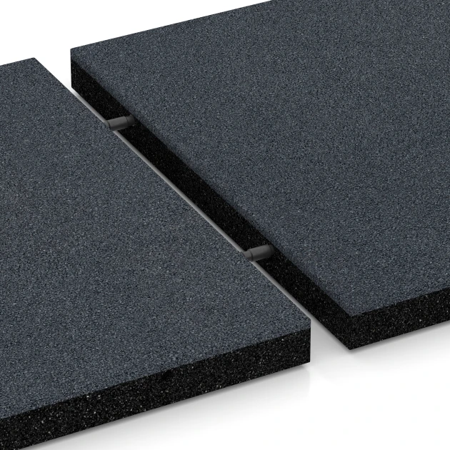 Großaufnahme vom Verbindungssystem von WARCO-Boden 6263 - Dopadová dlaždica – 150 cm im Farbdesign Bridlicová sivá. Abmessungen 50 x 50 x 4,5 cm.