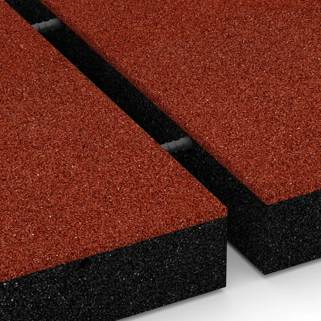 Großaufnahme vom Verbindungssystem von WARCO-Boden 6272 - Dopadová dlaždica – 230 cm im Farbdesign Cihlová červená. Abmessungen 50 x 50 x 8 cm.