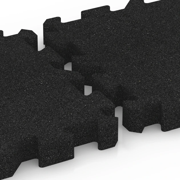Großaufnahme vom Verbindungssystem von WARCO-Boden 6309 - Puzzle dlažba na detské ihrisko im Farbdesign Antracit. Abmessungen 50 x 50 x 6 cm | 0,25 m².