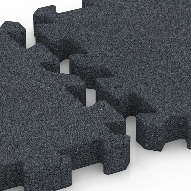 Großaufnahme vom Verbindungssystem von WARCO-Boden 6317 - Puzzle dlažba na detské ihrisko im Farbdesign Bridlicová sivá. Abmessungen 50 x 50 x 5 cm | 0,25 m².
