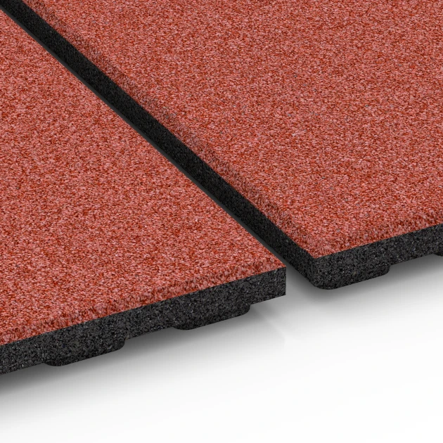 Großaufnahme vom Verbindungssystem von WARCO-Boden 6384 - Gumová rohož pre kone Komfort im Farbdesign Tehlová červená. Abmessungen 100 x 100 x 4 cm | 1,00 m².
