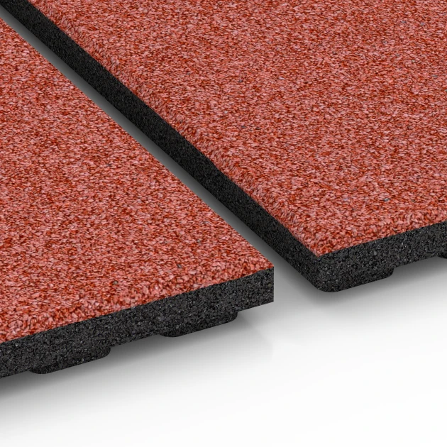 Großaufnahme vom Verbindungssystem von WARCO-Boden 6388 - Gumová rohož pre kone Premium im Farbdesign Tehlová červená. Abmessungen 100 x 100 x 4,5 cm | 1,00 m².