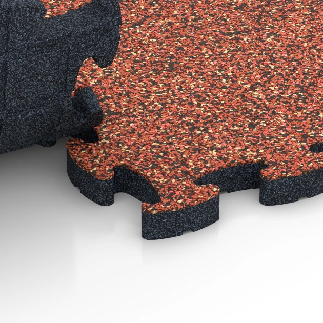 Großaufnahme vom Verbindungssystem von WARCO-Boden 6944 - Gumové dosky pre terasu im Farbdesign Etna. Abmessungen 44,6 x 44,6 × 2,8 cm.