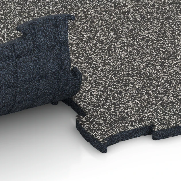 Großaufnahme vom Verbindungssystem von WARCO-Boden 6850 - Fitness Active podlaha im Farbdesign Tmavosivá žula. Abmessungen 97,1 x 97,1 x 2,8 cm.