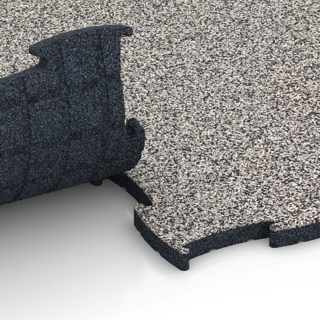 Großaufnahme vom Verbindungssystem von WARCO-Boden 6851 - Fitness Active podlaha im Farbdesign Sivá žula. Abmessungen 97,1 x 97,1 x 2,8 cm.