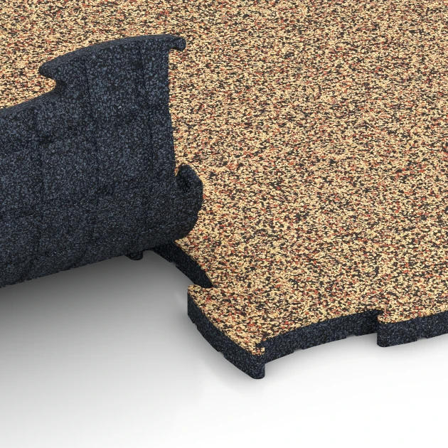 Großaufnahme vom Verbindungssystem von WARCO-Boden 6853 - Fitness Active podlaha im Farbdesign Terakota. Abmessungen 97,1 x 97,1 x 2,8 cm.
