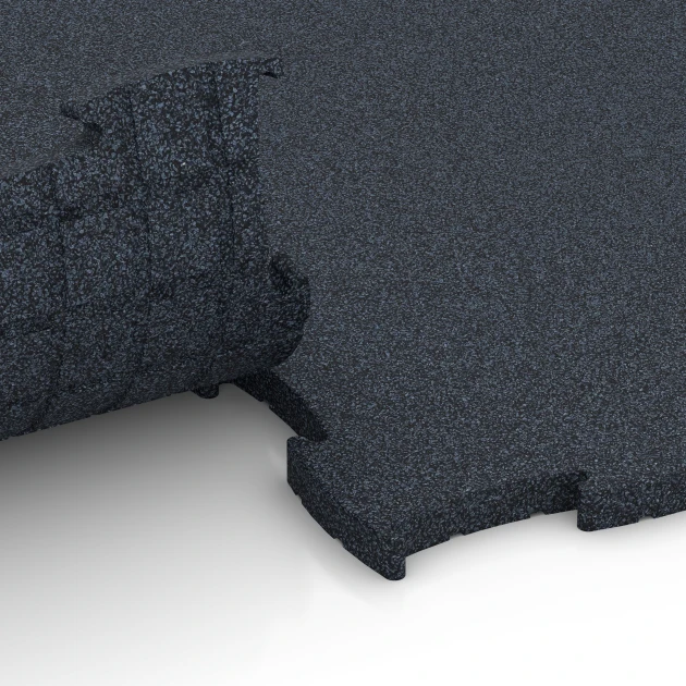Großaufnahme vom Verbindungssystem von WARCO-Boden 6963 - Fitness Premium športová podlaha im Farbdesign Antracit. Abmessungen 99 x 99 x 2,8 cm.