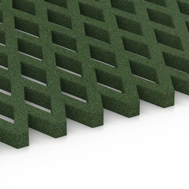 Großaufnahme vom Verbindungssystem von WARCO-Boden 7011 - Bezpečnostná trávniková mreža im Farbdesign Trávovo zelená. Abmessungen 100 x 100 x 4 cm.