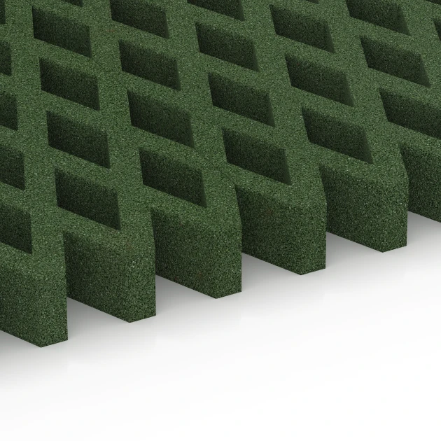 Großaufnahme vom Verbindungssystem von WARCO-Boden 7014 - Bezpečnostná trávniková mreža im Farbdesign Trávovo zelená. Abmessungen 100 × 100 × 8 cm.