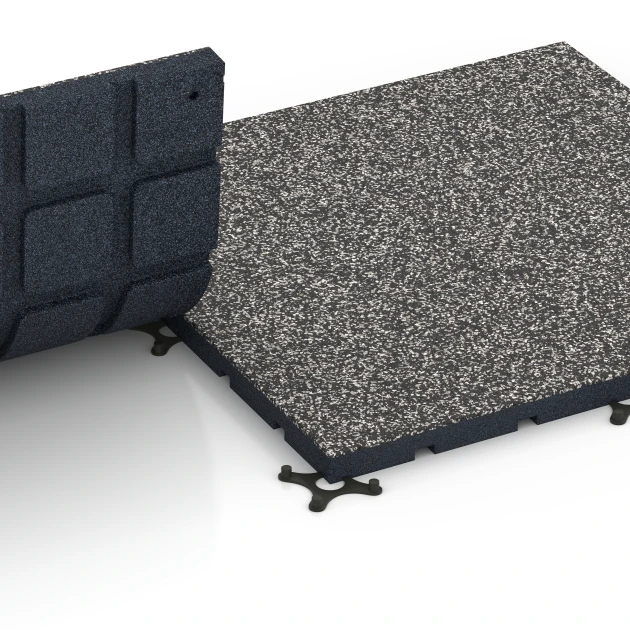 Großaufnahme vom Verbindungssystem von WARCO-Boden 7132 - Športová podlaha pre vonkajšie fitness im Farbdesign Tmavosivá žula. Abmessungen 60 x 60 x 3 cm | 0,36 m².
