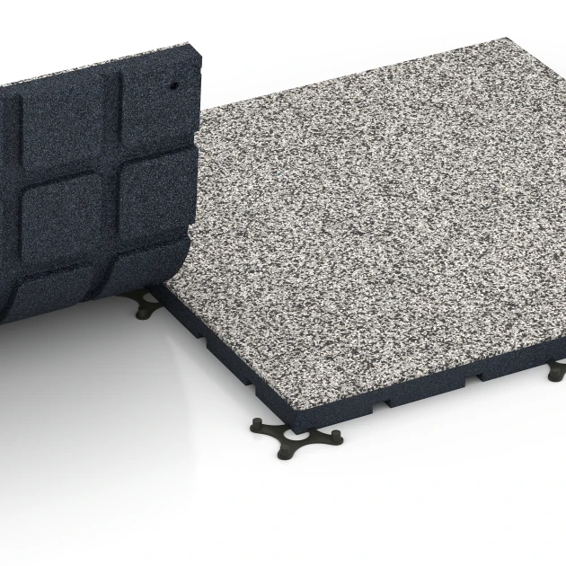 Großaufnahme vom Verbindungssystem von WARCO-Boden 7133 - Športová podlaha pre vonkajšie fitness im Farbdesign Sivá žula. Abmessungen 60 x 60 x 3 cm | 0,36 m².