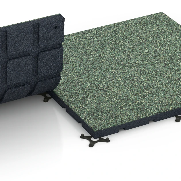 Großaufnahme vom Verbindungssystem von WARCO-Boden 7134 - Športová podlaha pre vonkajšie fitness im Farbdesign Anglický trávnik. Abmessungen 60 x 60 x 3 cm | 0,36 m².