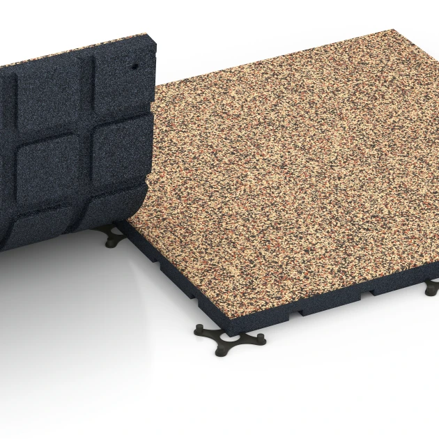 Großaufnahme vom Verbindungssystem von WARCO-Boden 7135 - Športová podlaha pre vonkajšie fitness im Farbdesign Terakota. Abmessungen 60 x 60 x 3 cm | 0,36 m².