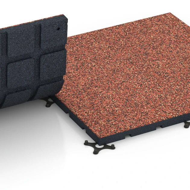Großaufnahme vom Verbindungssystem von WARCO-Boden 7136 - Športová podlaha pre vonkajšie fitness im Farbdesign Etna. Abmessungen 60 x 60 x 3 cm | 0,36 m².