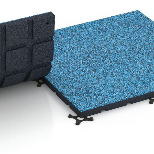 Großaufnahme vom Verbindungssystem von WARCO-Boden 7139 - Športová podlaha pre vonkajšie fitness im Farbdesign Atlantik. Abmessungen 60 x 60 x 3 cm | 0,36 m².