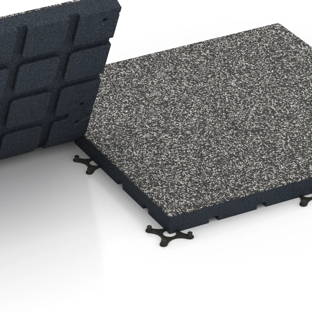 Großaufnahme vom Verbindungssystem von WARCO-Boden 7141 - Športová podlaha pre vonkajšie fitness im Farbdesign Tmavosivá žula. Abmessungen 60 x 60 x 4 cm | 0,36 m².