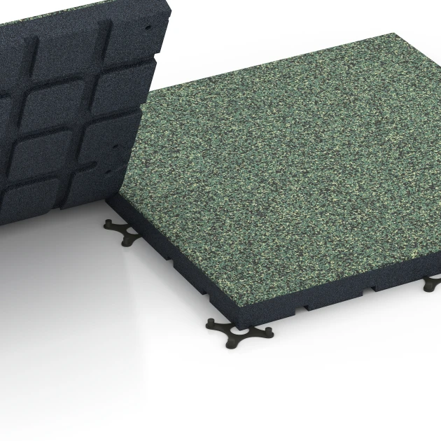 Großaufnahme vom Verbindungssystem von WARCO-Boden 7143 - Športová podlaha pre vonkajšie fitness im Farbdesign Anglický trávnik. Abmessungen 60 x 60 x 4 cm | 0,36 m².