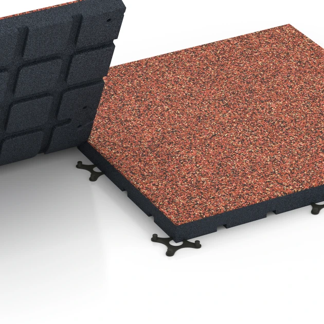 Großaufnahme vom Verbindungssystem von WARCO-Boden 7145 - Športová podlaha pre vonkajšie fitness im Farbdesign Etna. Abmessungen 60 x 60 x 4 cm | 0,36 m².