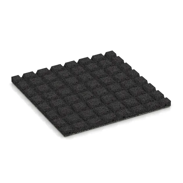Aufsicht auf die Unterseite, also die Bodenseite von WARCO-Formteil 5328 - Dopadová gumená podložka na ihrisko im Format 500 x 500 x 30 mm.