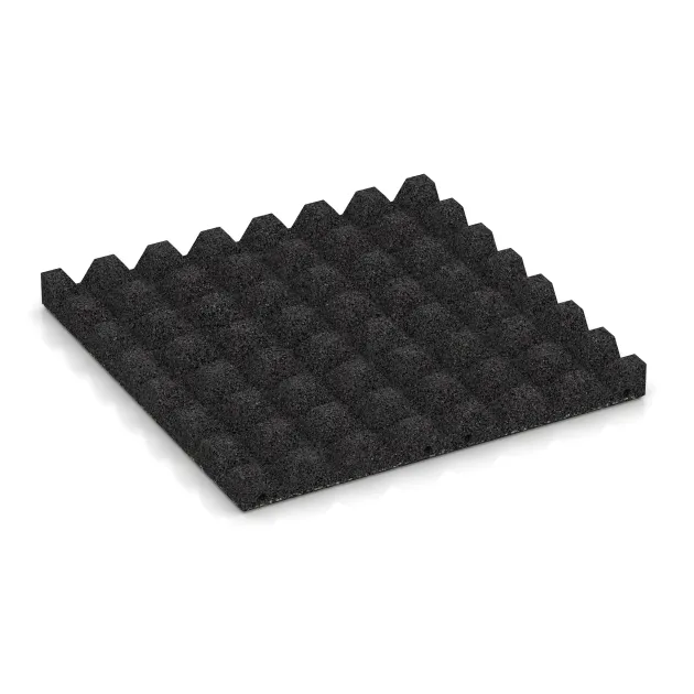 Aufsicht auf die Unterseite, also die Bodenseite von WARCO-Formteil 5542 - Bezpečnostná gumová dlaždica na detské ihrisko 4,5 cm - EN 1177 ≤ 135 cm im Format 500 x 500 x 45 mm.