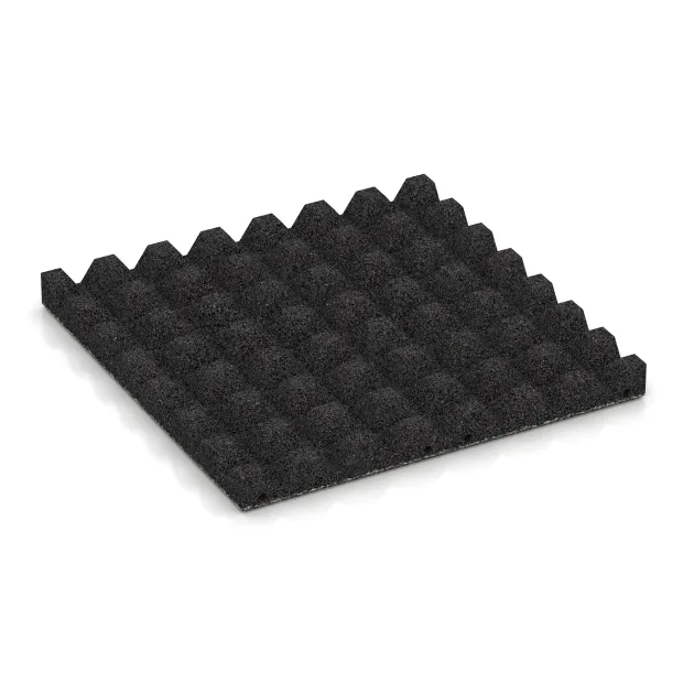 Aufsicht auf die Unterseite, also die Bodenseite von WARCO-Formteil 5543 - Bezpečnostná gumová dlaždica na detské ihrisko 4,5 cm - EN 1177 ≤ 135 cm im Format 500 x 500 x 45 mm.