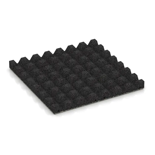 Aufsicht auf die Unterseite, also die Bodenseite von WARCO-Formteil 5544 - Bezpečnostná gumová dlaždica na detské ihrisko 4,5 cm - EN 1177 ≤ 135 cm im Format 500 x 500 x 45 mm.