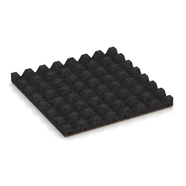 Aufsicht auf die Unterseite, also die Bodenseite von WARCO-Formteil 0644 - Dopadová gumená podložka na ihrisko im Format 500 x 500 x 45 mm.