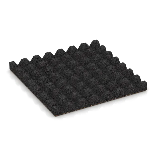 Aufsicht auf die Unterseite, also die Bodenseite von WARCO-Formteil 5547 - Bezpečnostná gumová dlaždica na detské ihrisko 4,5 cm - EN 1177 ≤ 135 cm im Format 500 x 500 x 45 mm.