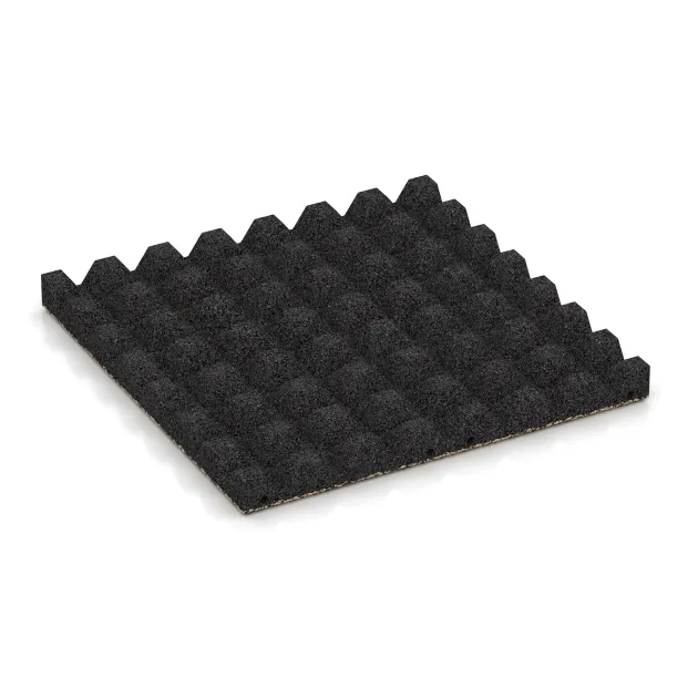 Aufsicht auf die Unterseite, also die Bodenseite von WARCO-Formteil 0648 - Dopadová gumená podložka na ihrisko im Format 500 x 500 x 45 mm.