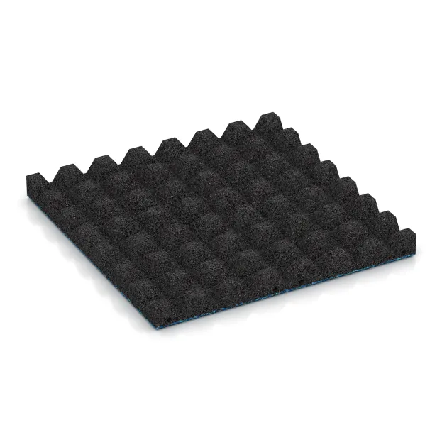 Aufsicht auf die Unterseite, also die Bodenseite von WARCO-Formteil 0650 - Dopadová gumená podložka na ihrisko im Format 500 x 500 x 45 mm.