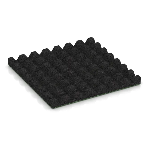 Aufsicht auf die Unterseite, also die Bodenseite von WARCO-Formteil 5538 - Bezpečnostná gumová dlaždica na detské ihrisko 4,5 cm - EN 1177 ≤ 135 cm im Format 500 x 500 x 45 mm.