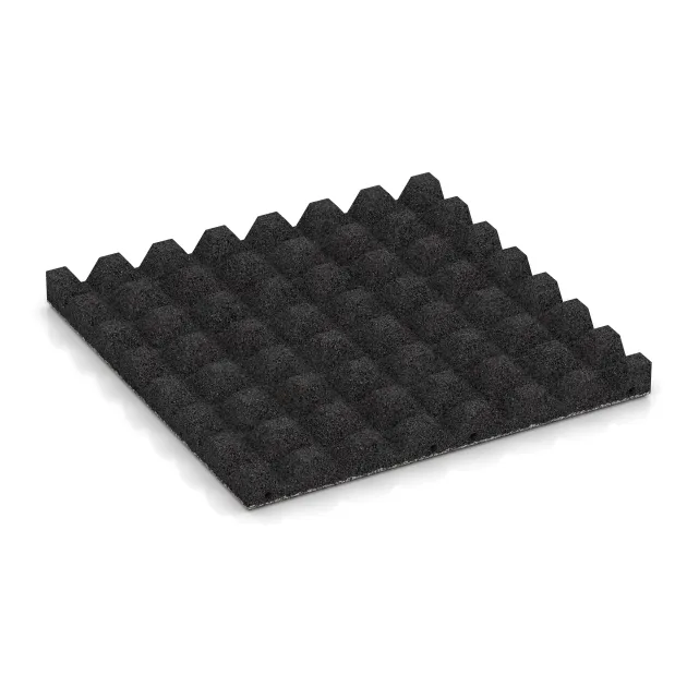 Aufsicht auf die Unterseite, also die Bodenseite von WARCO-Formteil 4475 - Dopadová gumená podložka na ihrisko im Format 500 x 500 x 45 mm.